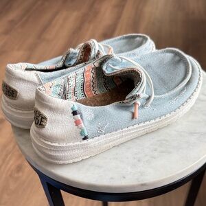 Hey Dude Kids Light Blue and White Moccasins